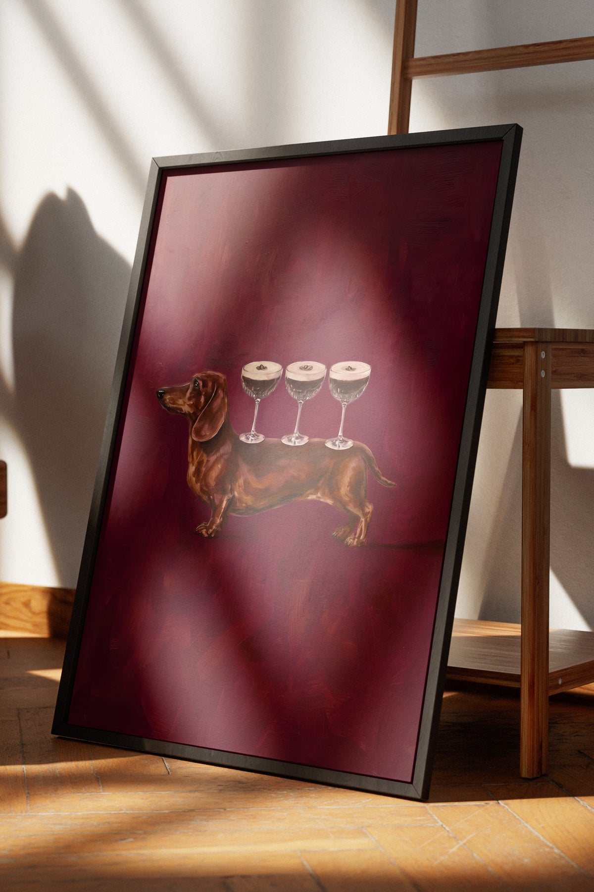 Köpek Üzerinde Bardaklar Poster – Siyah Çerçeveli Tablo