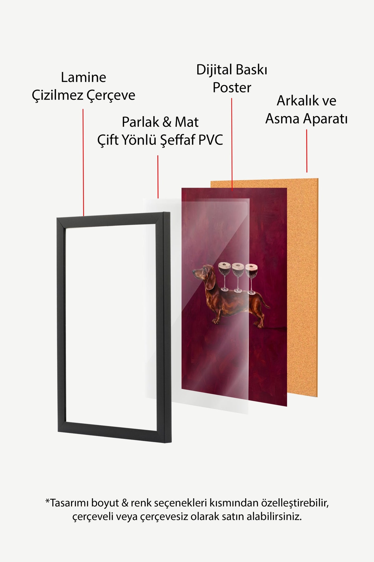 Köpek Üzerinde Bardaklar Poster – Siyah Çerçeveli Tablo