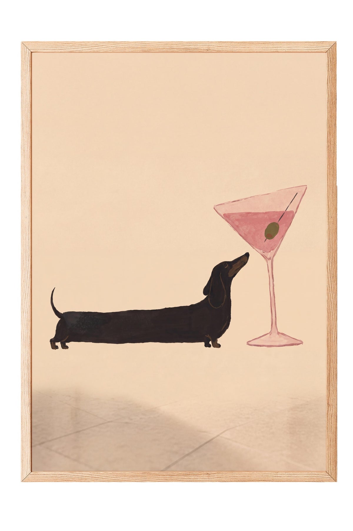 Kokteyl Bardağı ve Köpek Poster – Ahşap Çerçeveli Tablo