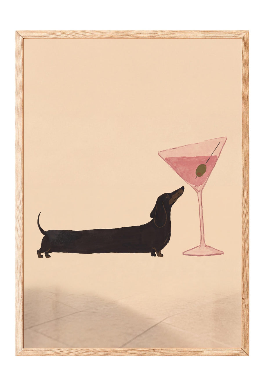 Kokteyl Bardağı ve Köpek Poster – Ahşap Çerçeveli Tablo