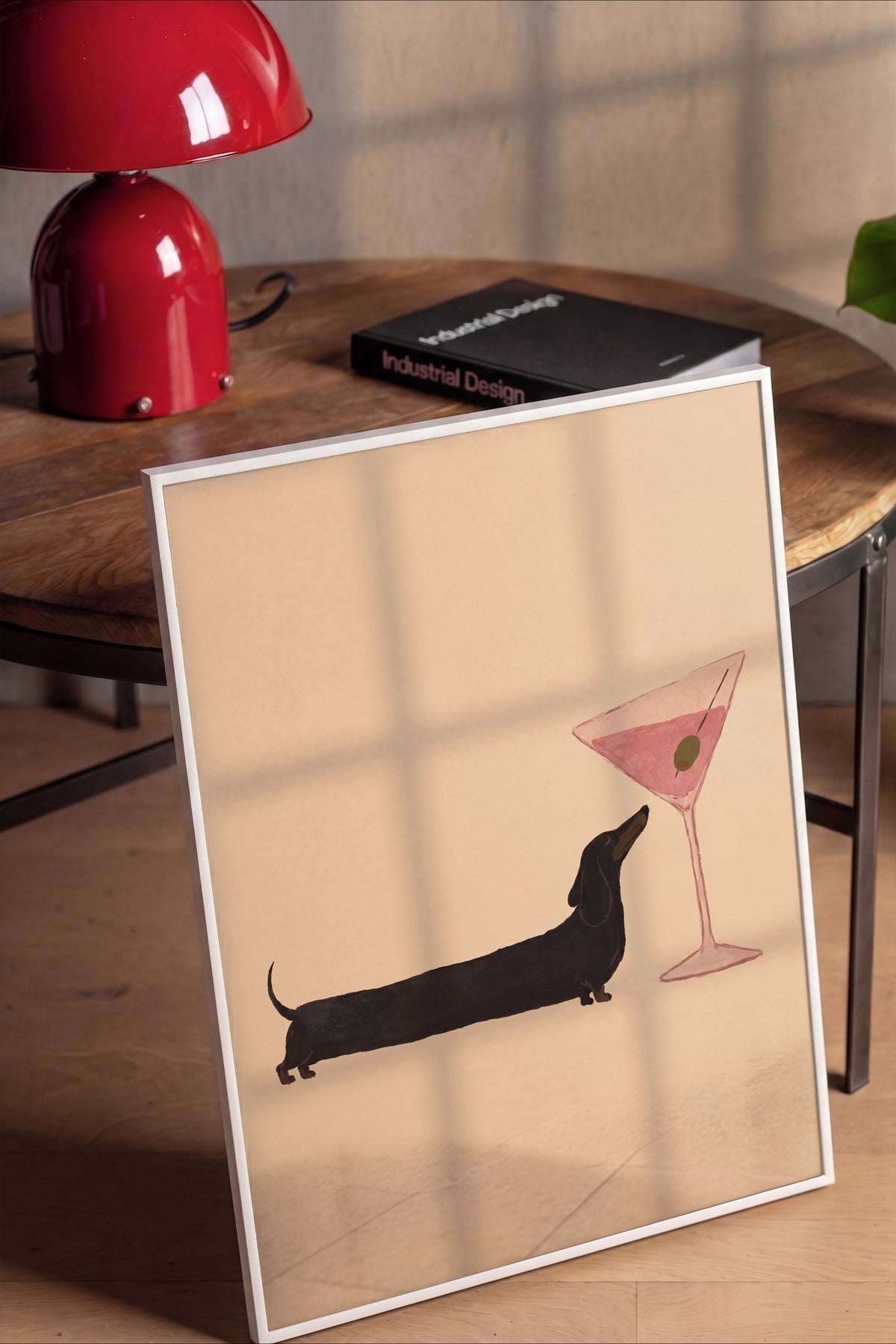 Kokteyl Bardağı ve Köpek Poster – Beyaz Çerçeveli Tablo