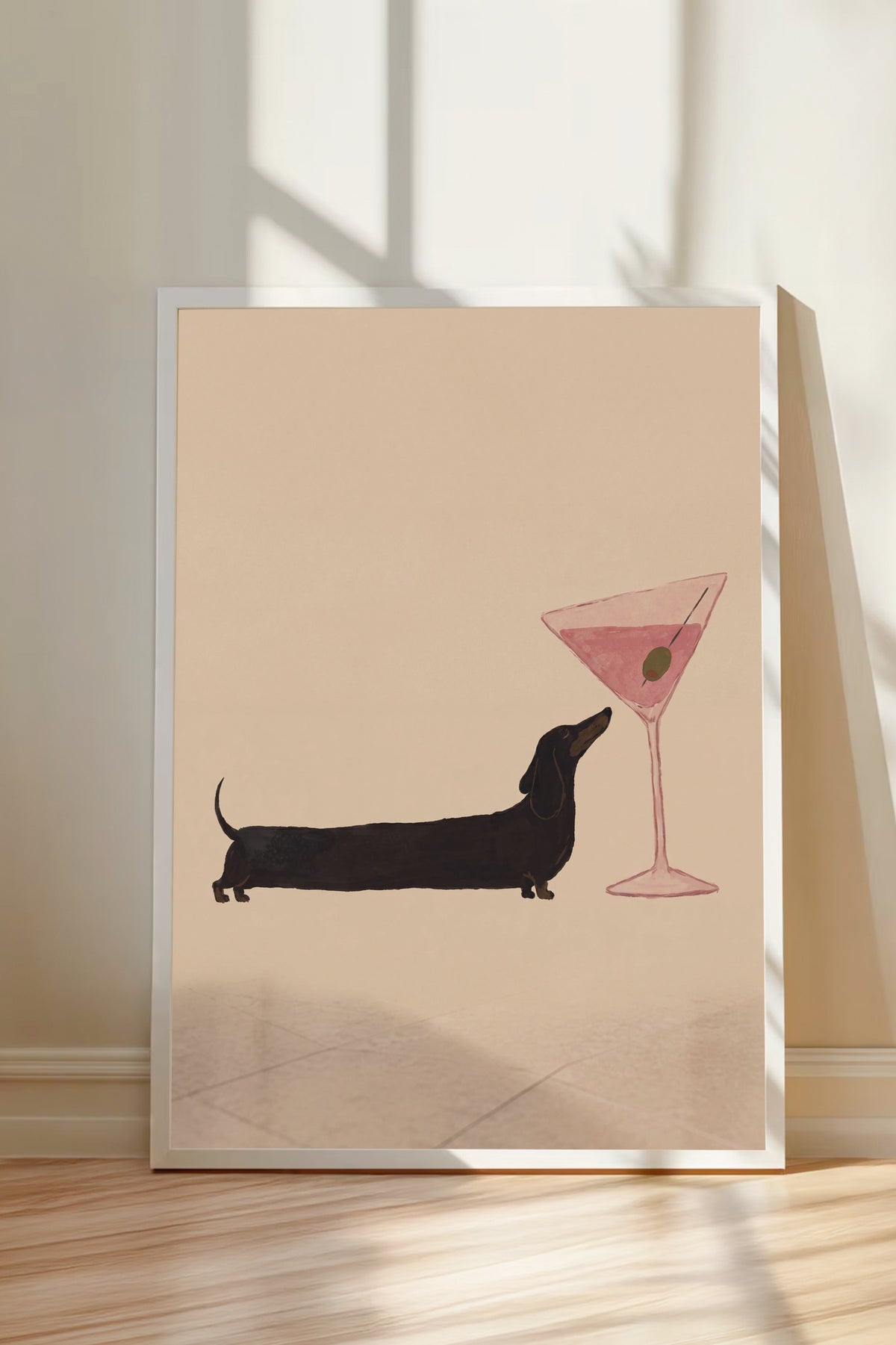 Kokteyl Bardağı ve Köpek Poster – Beyaz Çerçeveli Tablo