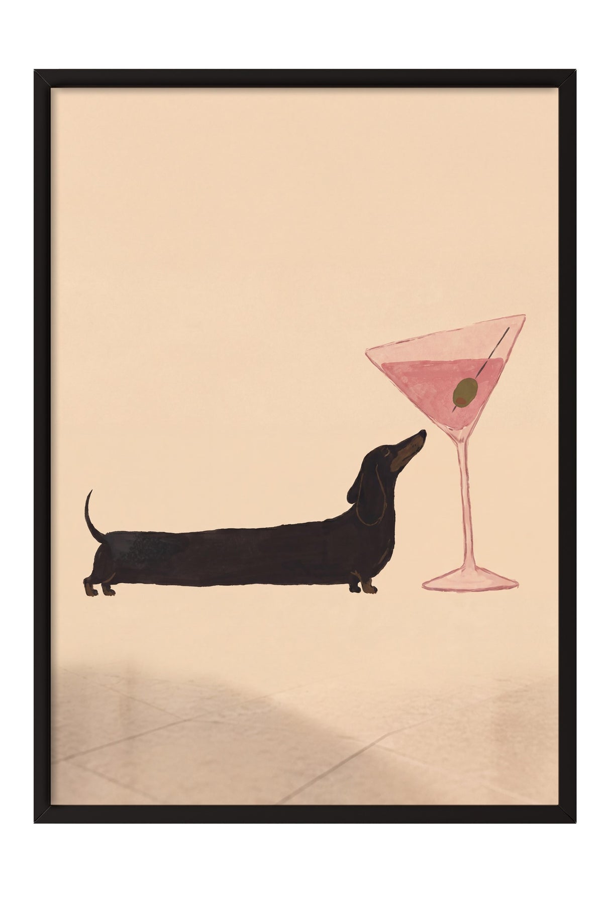 Kokteyl Bardağı ve Köpek Poster – Siyah Çerçeveli Tablo