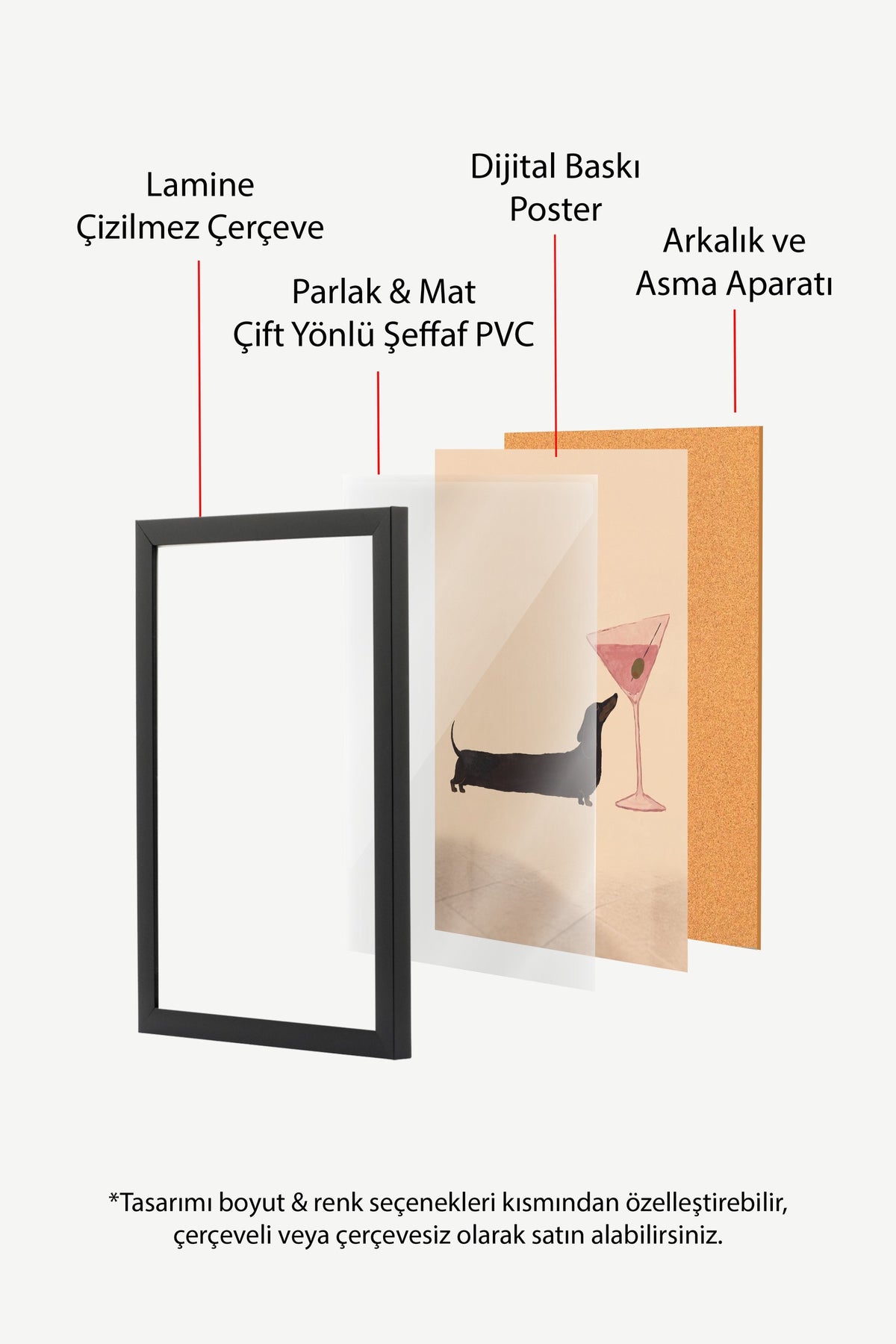 Kokteyl Bardağı ve Köpek Poster – Siyah Çerçeveli Tablo
