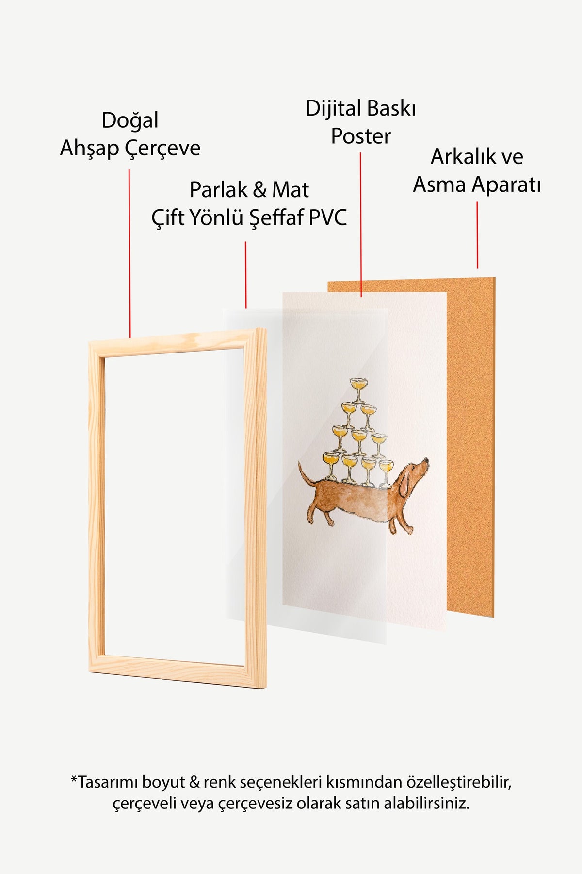 Kadeh Taşıyan Köpek İllüstrasyonu Poster – Ahşap Çerçeveli Tablo