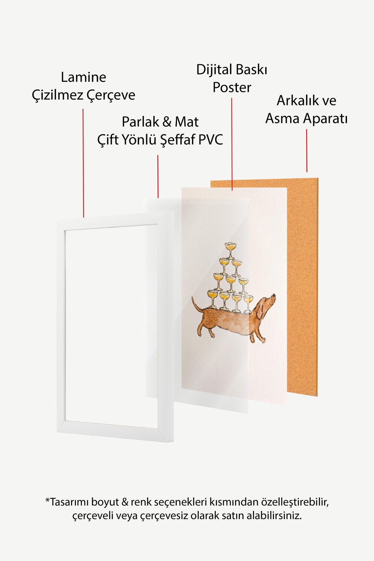 Kadeh Taşıyan Köpek İllüstrasyonu Poster – Beyaz Çerçeveli Tablo
