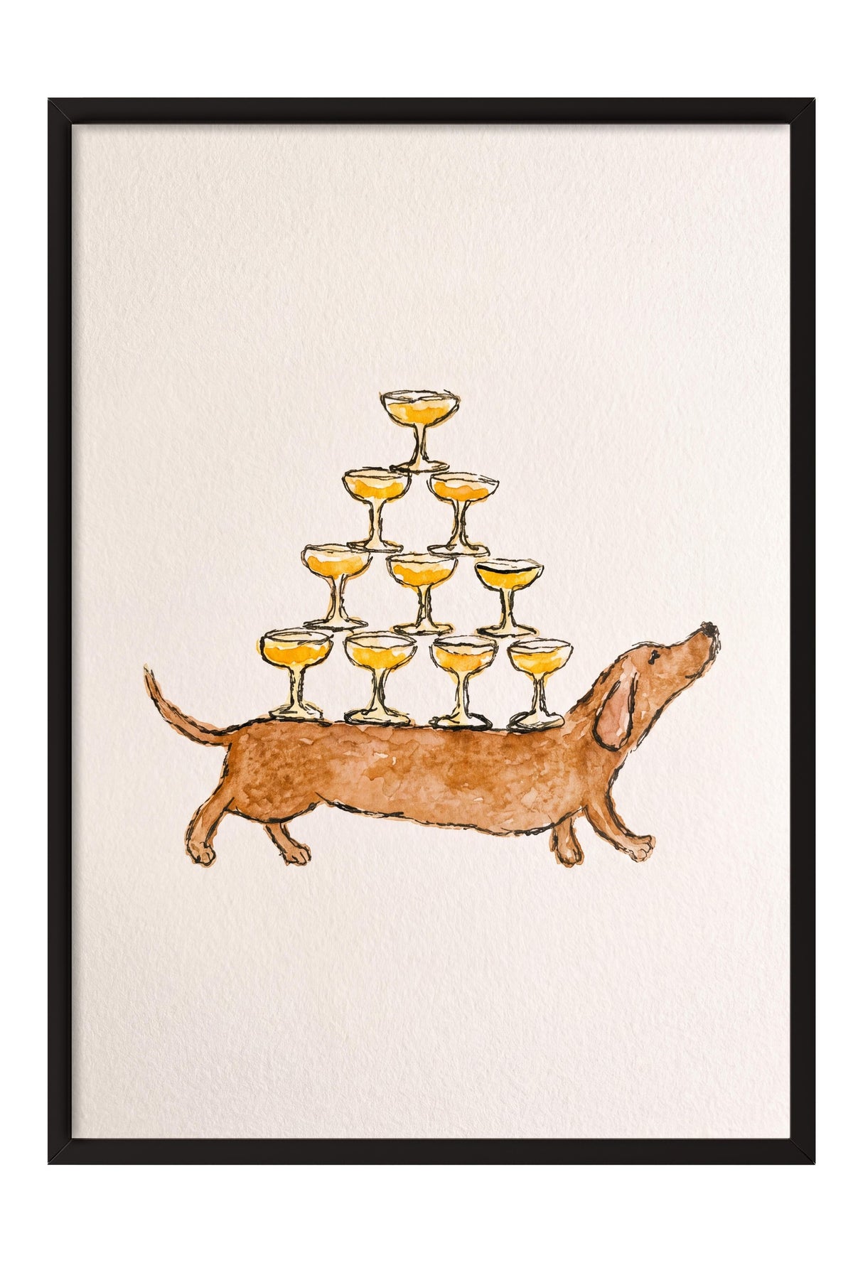 Kadeh Taşıyan Köpek İllüstrasyonu Poster – Siyah Çerçeveli Tablo