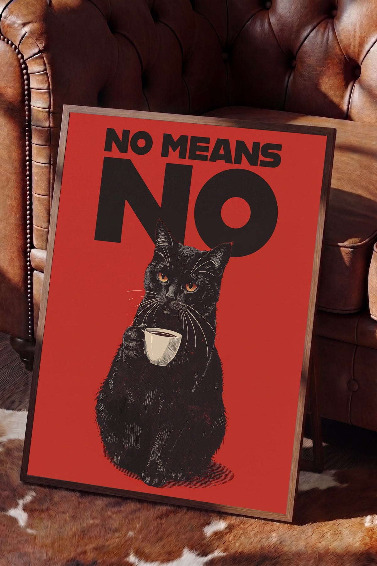 No Means No Poster – Kahverengi Çerçeveli Tablo