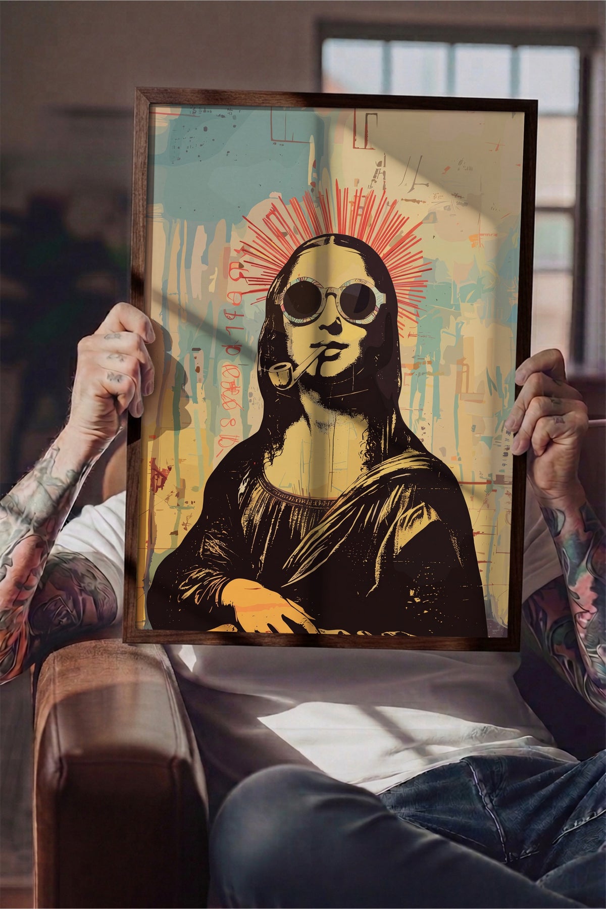 Pop Art Mona Lisa Yorumu Poster – Kahverengi Çerçeveli Tablo