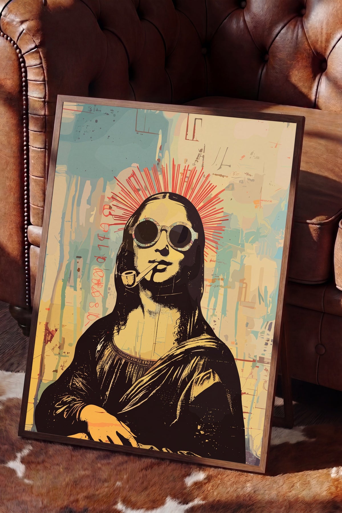 Pop Art Mona Lisa Yorumu Poster – Kahverengi Çerçeveli Tablo