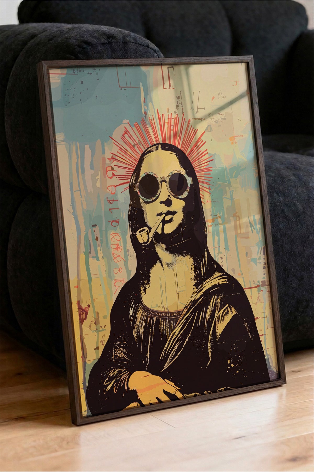 Pop Art Mona Lisa Yorumu Poster – Kahverengi Çerçeveli Tablo