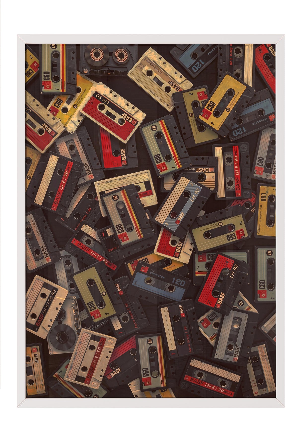 Retro Kaset Koleksiyonu Poster – Beyaz Çerçeveli Tablo