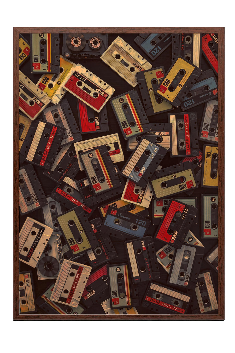 Retro Kaset Koleksiyonu Poster – Kahverengi Çerçeveli Tablo