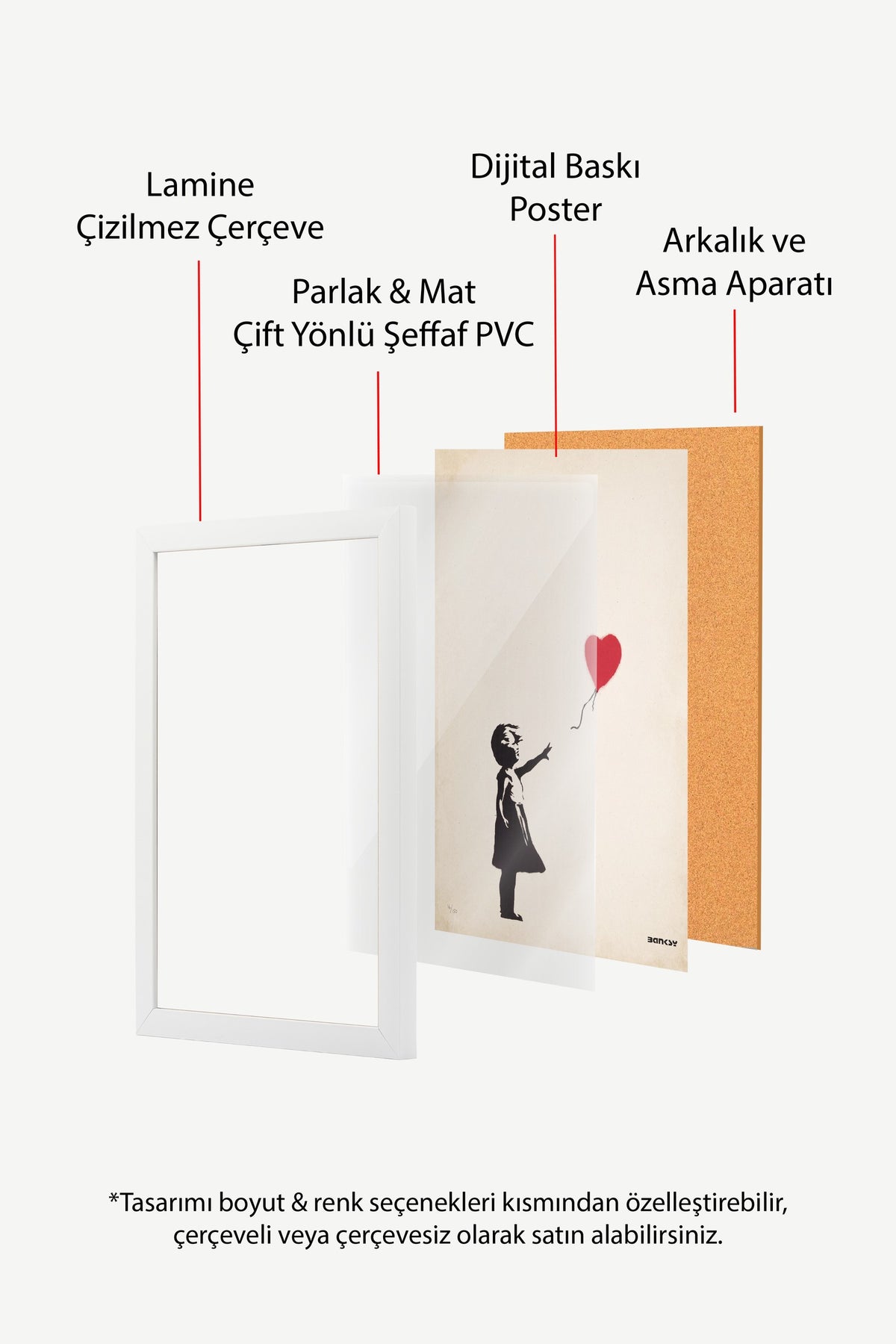 Kalpli Balon Tutan Kız Poster – Beyaz Çerçeveli Tablo