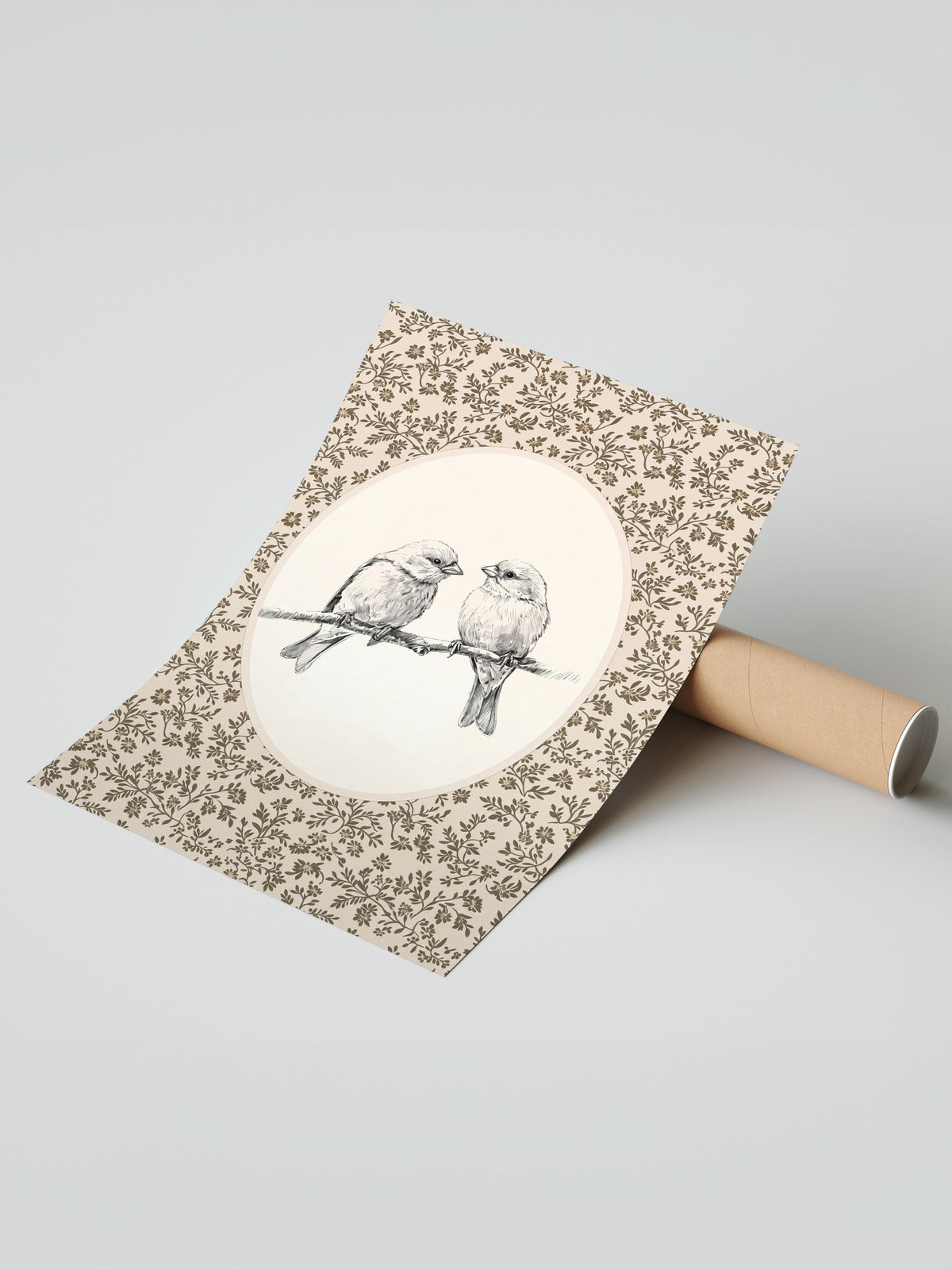 Dal Üzerinde İki Kuş Çerçevesiz Poster