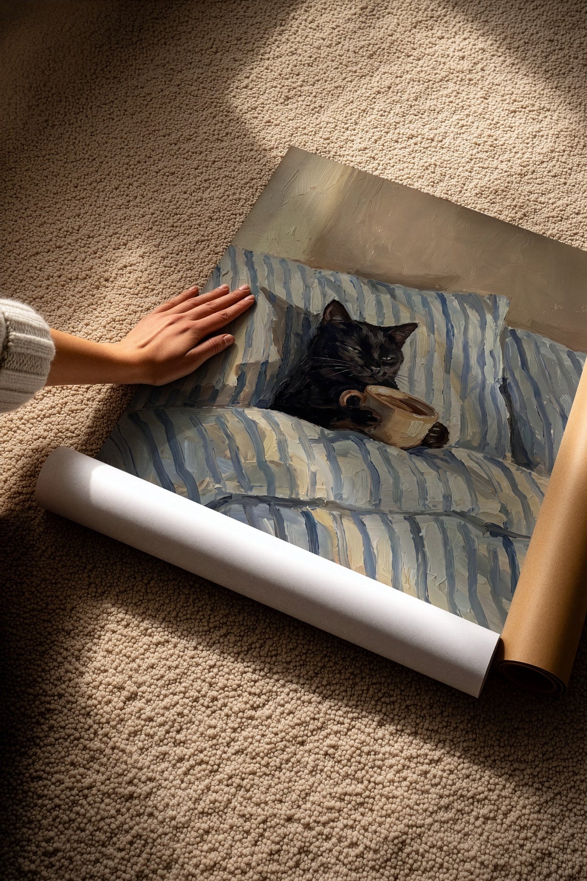 Kahve İçen Kedi Çerçevesiz Poster