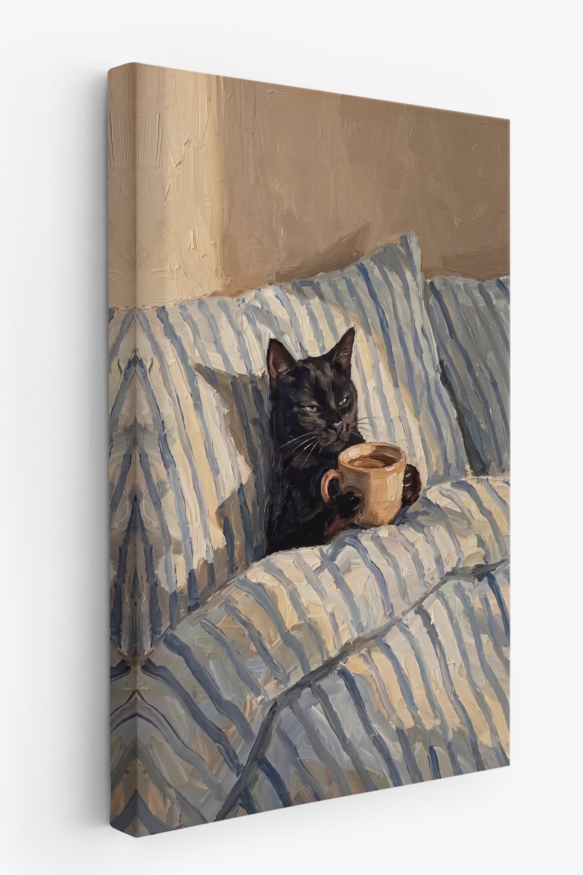 Kahve İçen Kedi Kanvas Tablo