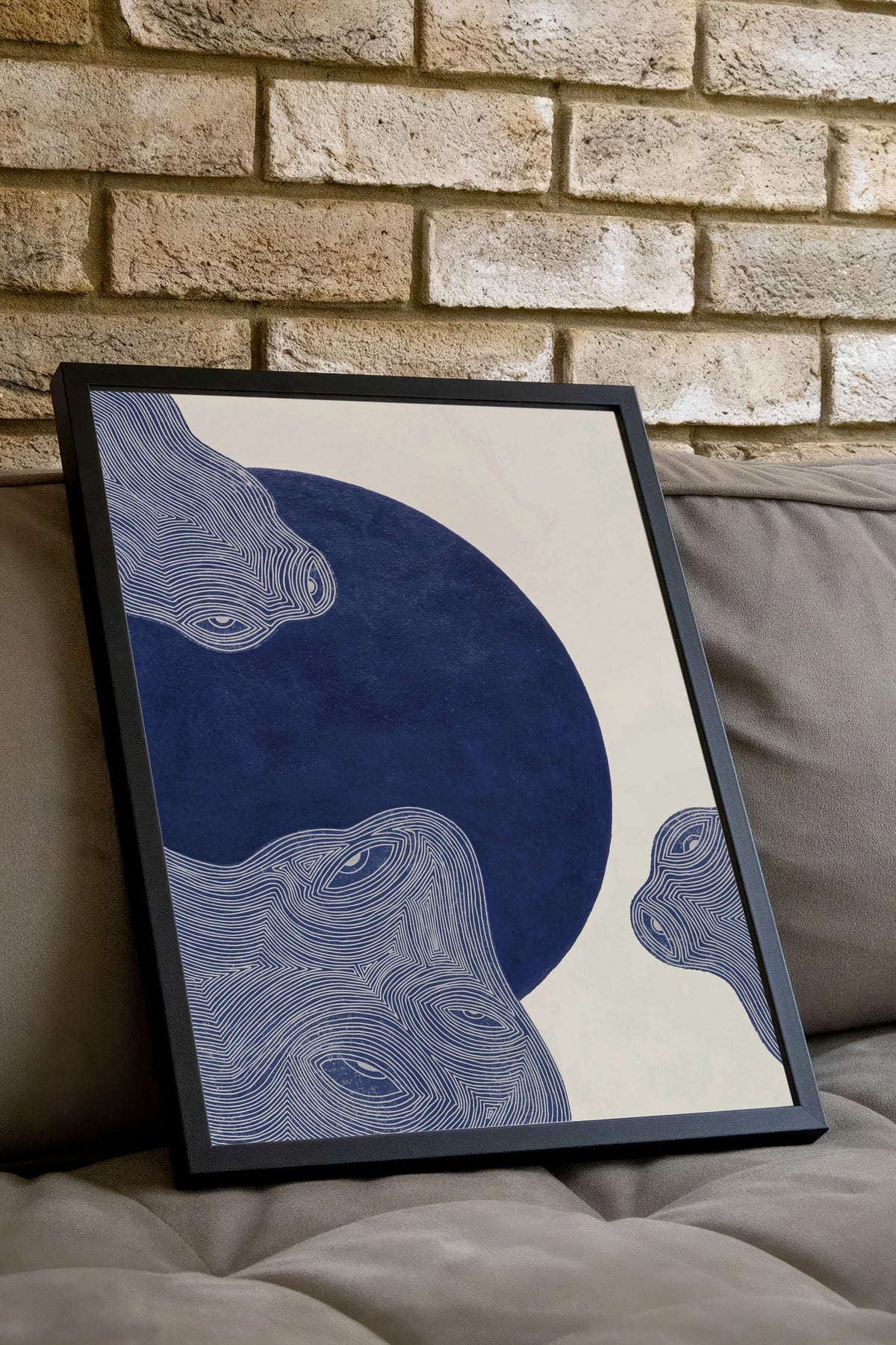 Soyut Çizgisel Yüzler Poster – Siyah Çerçeveli Tablo