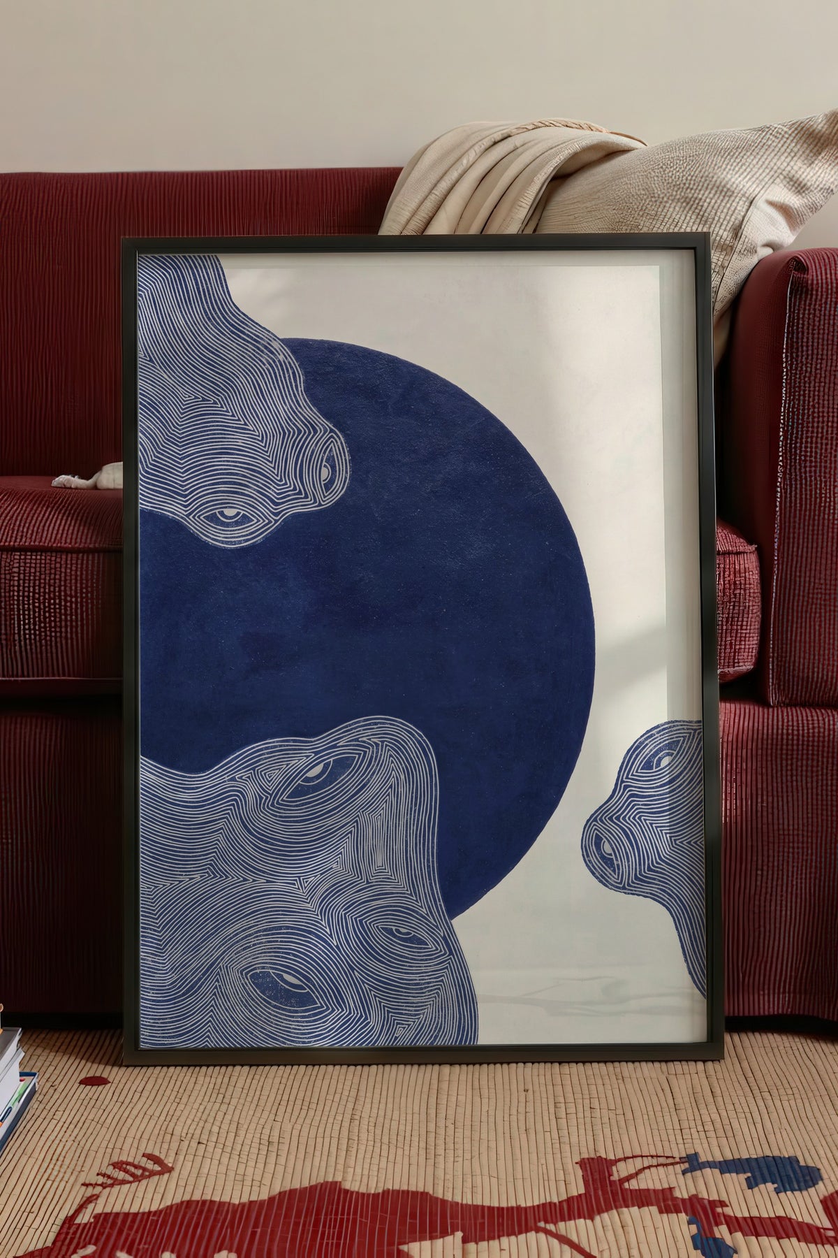 Soyut Çizgisel Yüzler Poster – Siyah Çerçeveli Tablo