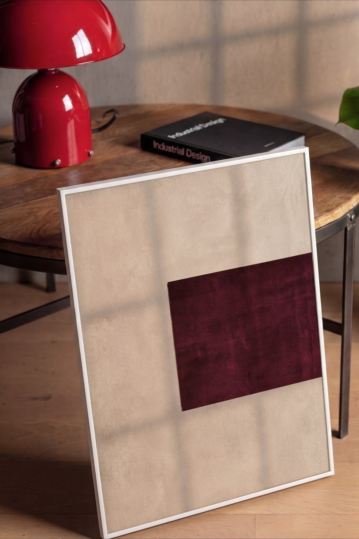 Minimalistik Bordo Dikdörtgen Poster – Beyaz Çerçeveli Tablo