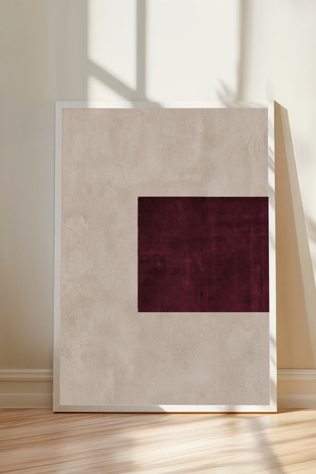 Minimalistik Bordo Dikdörtgen Poster – Beyaz Çerçeveli Tablo
