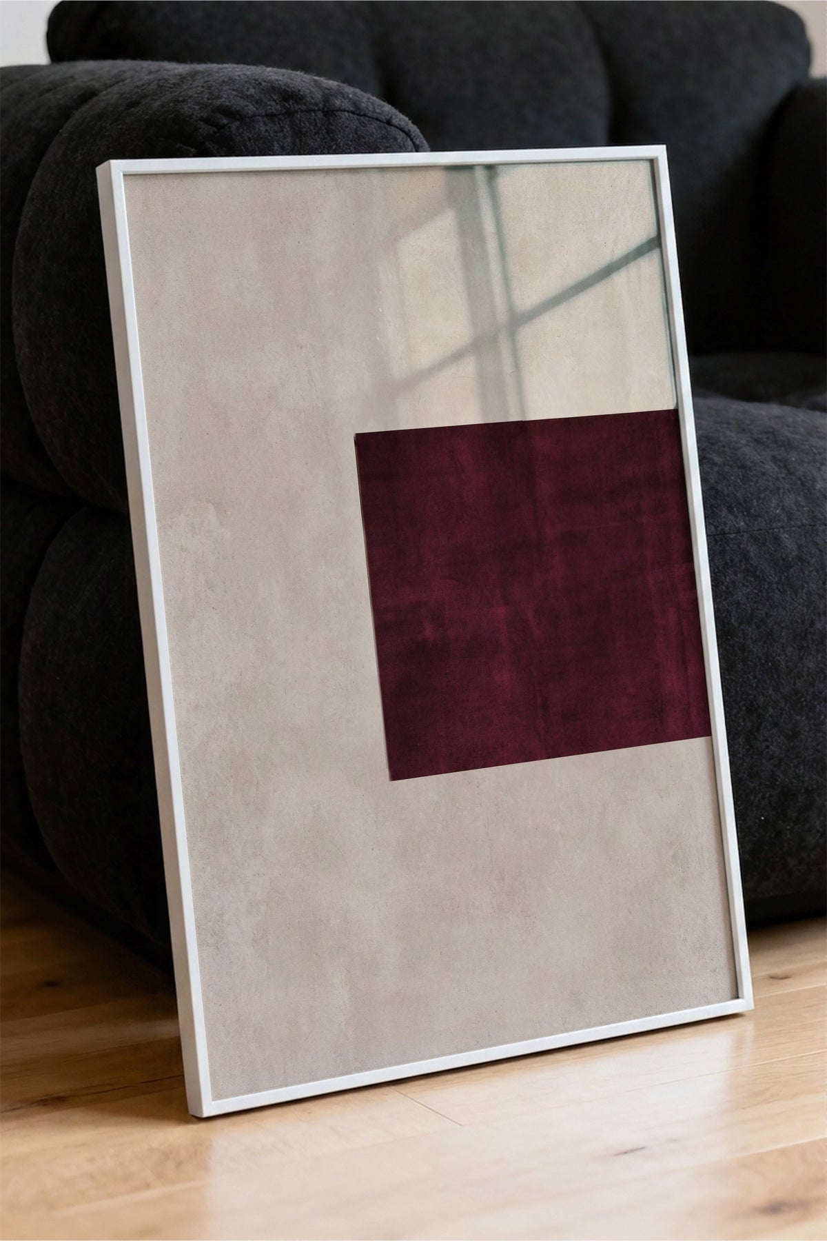 Minimalistik Bordo Dikdörtgen Poster – Beyaz Çerçeveli Tablo