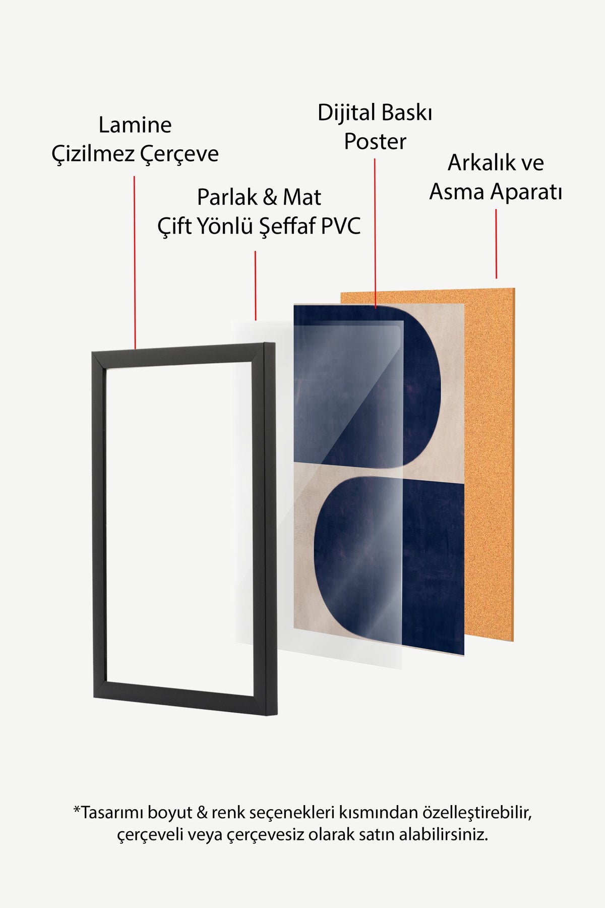 Minimalist Geometrik Desenler Poster – Siyah Çerçeveli Tablo