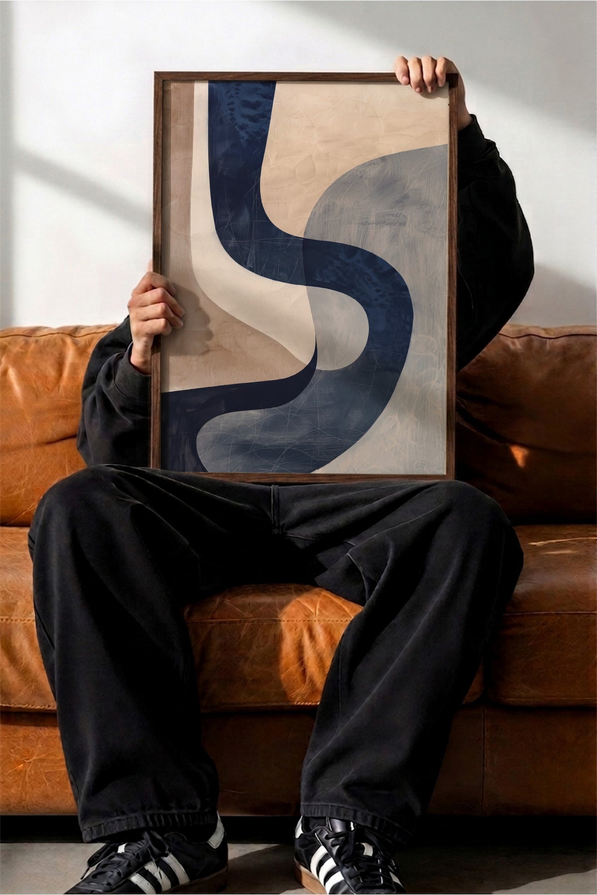 Geometrik Soyut Dalgalar Poster – Kahverengi Çerçeveli Tablo