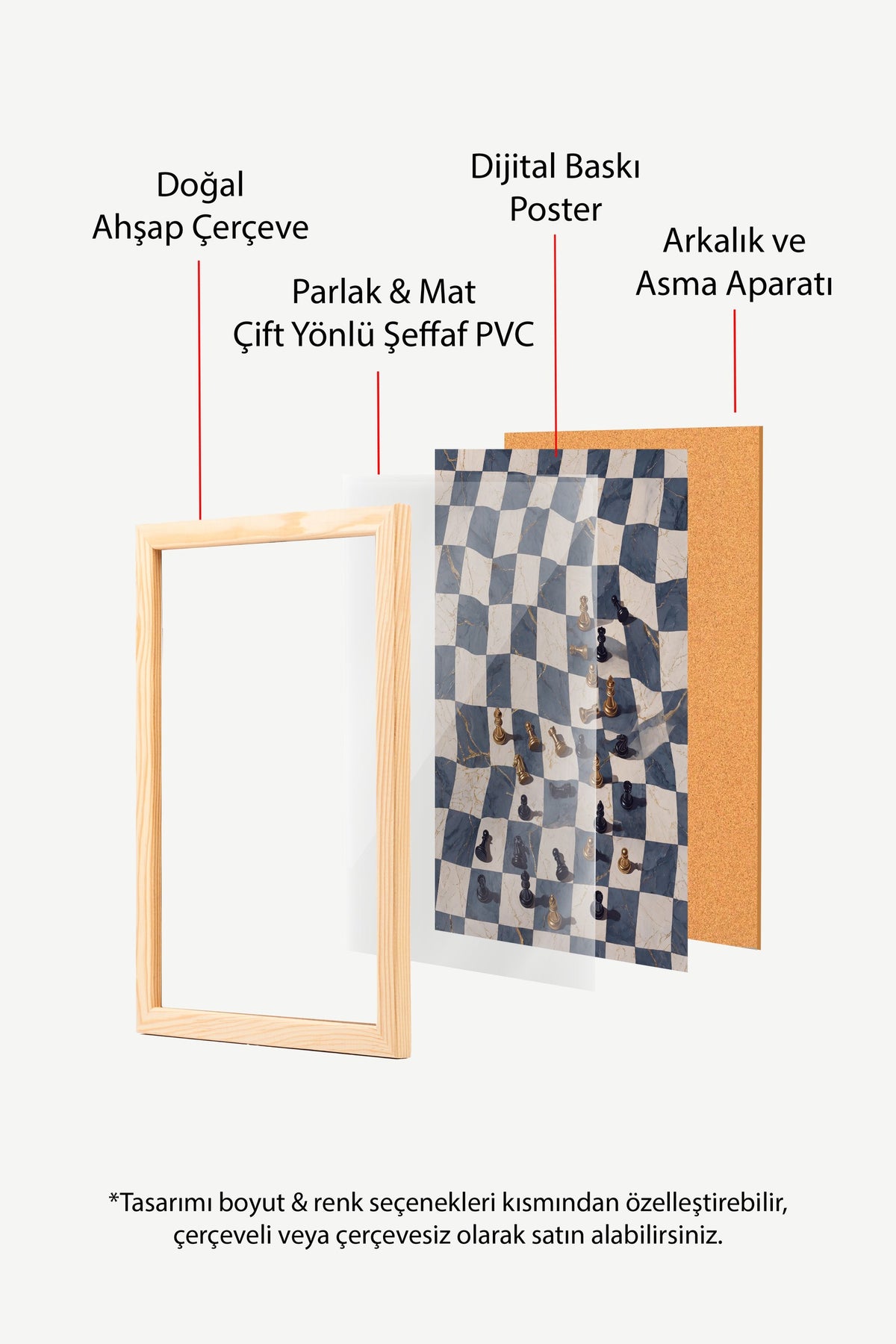 Deforme Satranç Tahtası Poster – Ahşap Çerçeveli Tablo