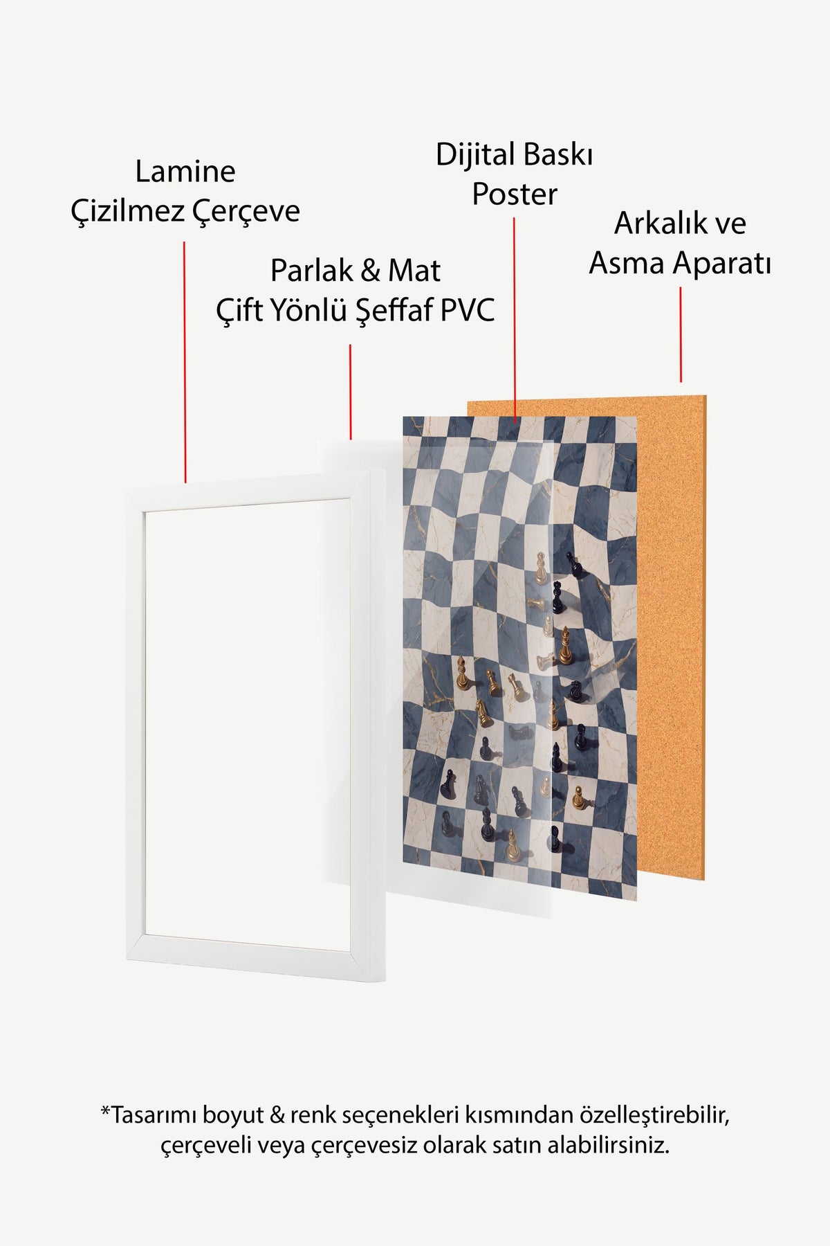 Deforme Satranç Tahtası Poster – Beyaz Çerçeveli Tablo