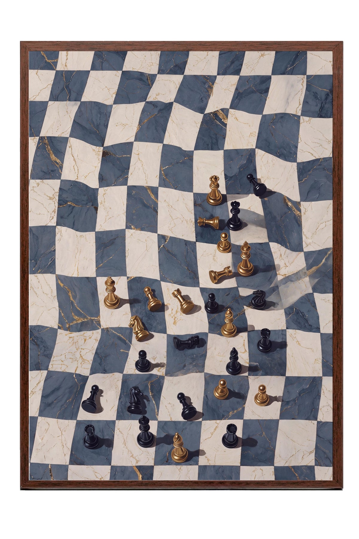 Deforme Satranç Tahtası Poster – Kahverengi Çerçeveli Tablo