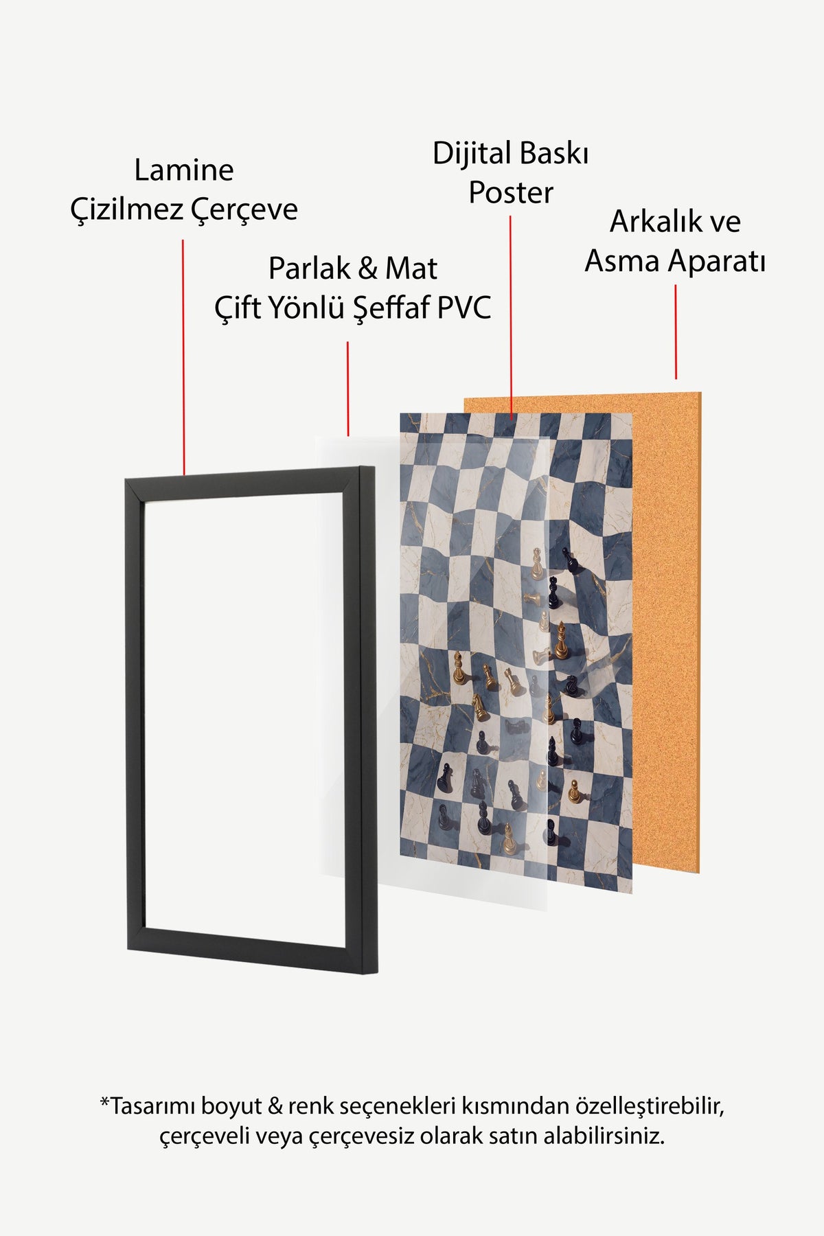 Deforme Satranç Tahtası Poster – Siyah Çerçeveli Tablo