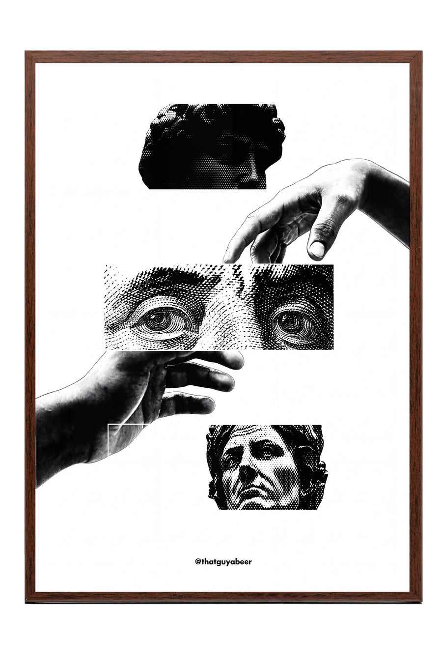 Karakalem Çizim ve Heykel Detayları Poster – Kahverengi Çerçeveli Tablo