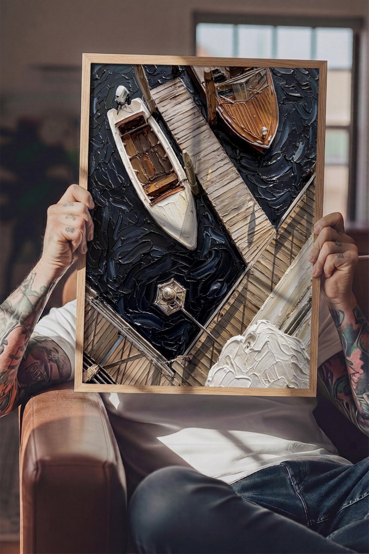 Yağlı Boya Tekne ve İskele Poster – Ahşap Çerçeveli Tablo