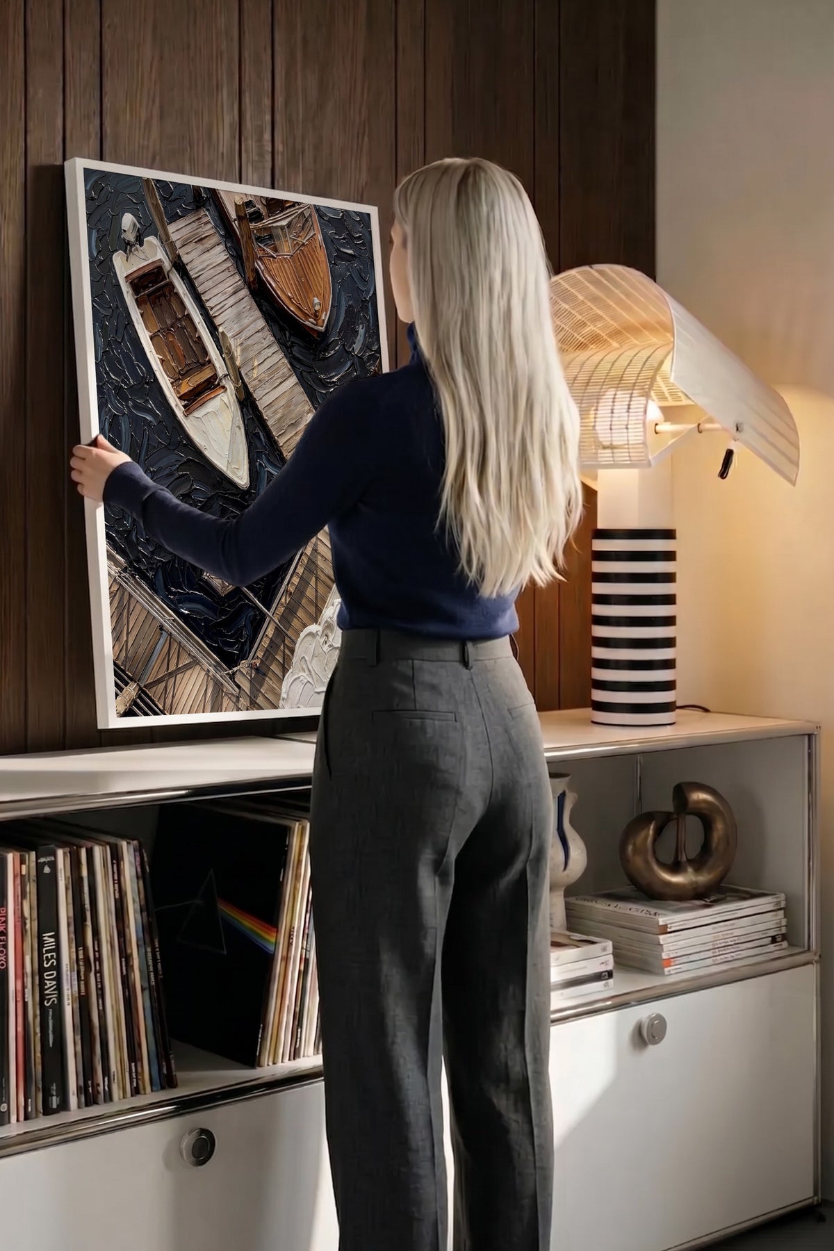 Yağlı Boya Tekne ve İskele Poster – Beyaz Çerçeveli Tablo