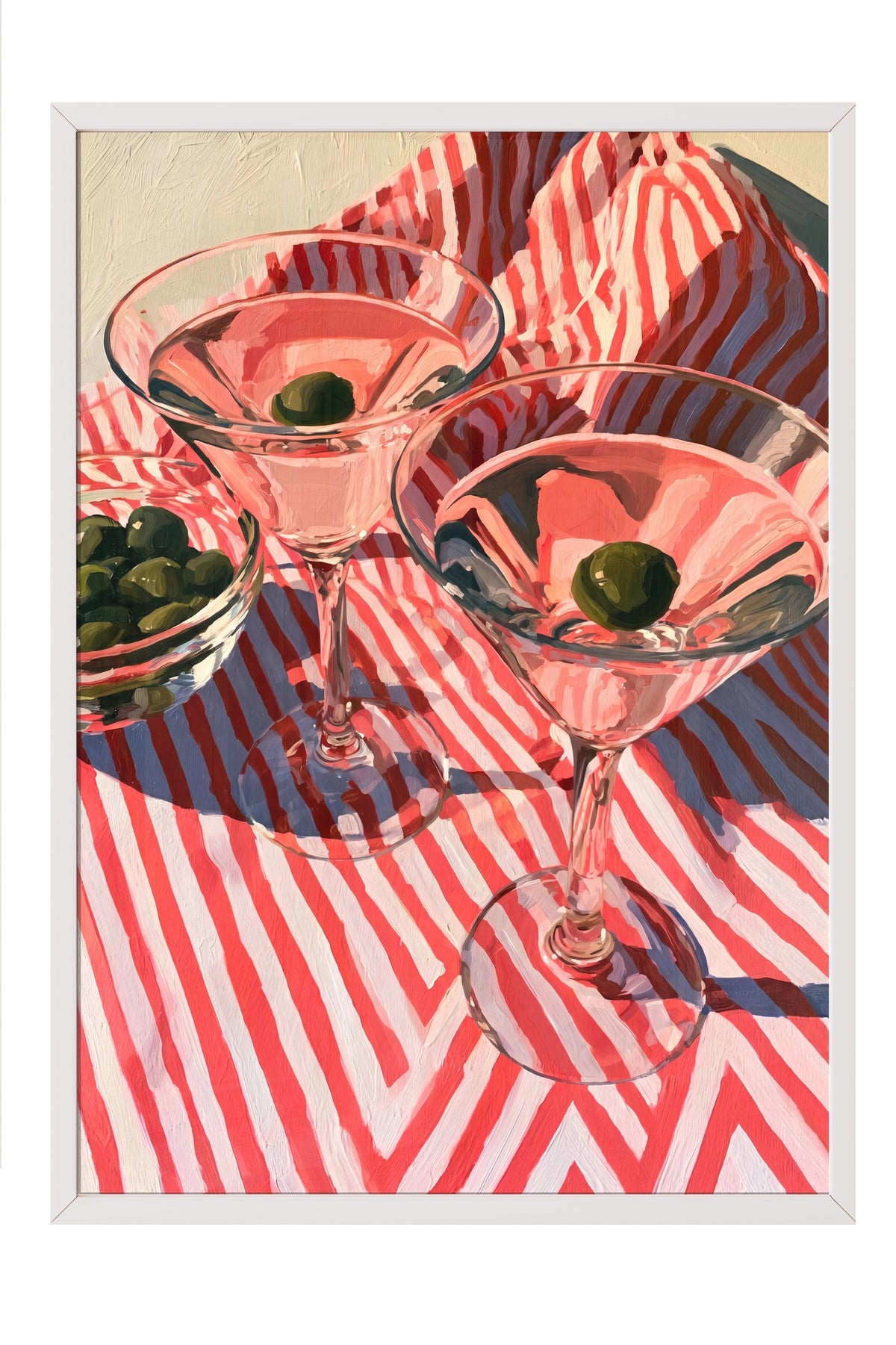 Şeritli Zemin Üzerinde Martini Bardakları Poster – Beyaz Çerçeveli Tablo