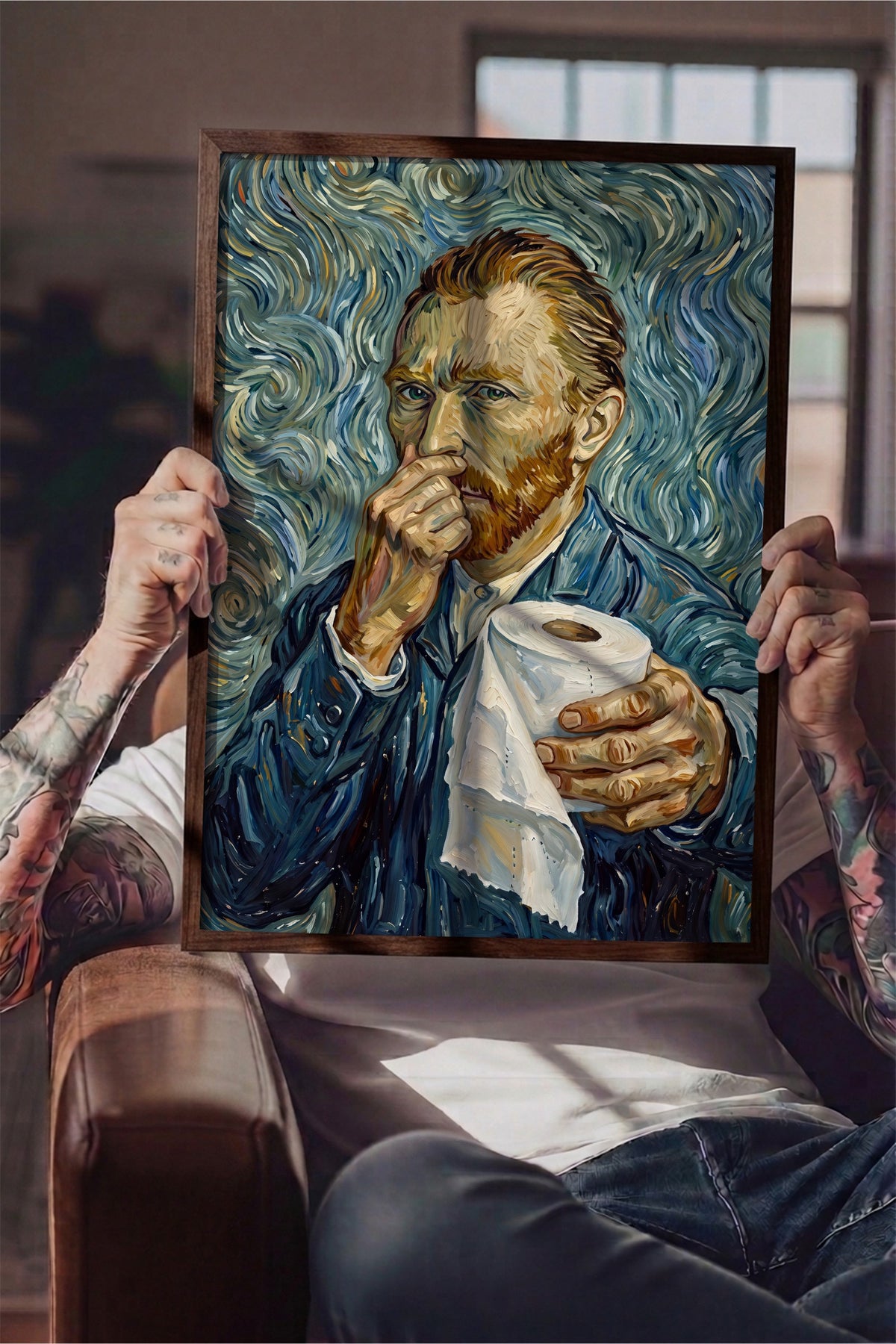 Van Gogh Mizahi Yorum Poster – Kahverengi Çerçeveli Tablo