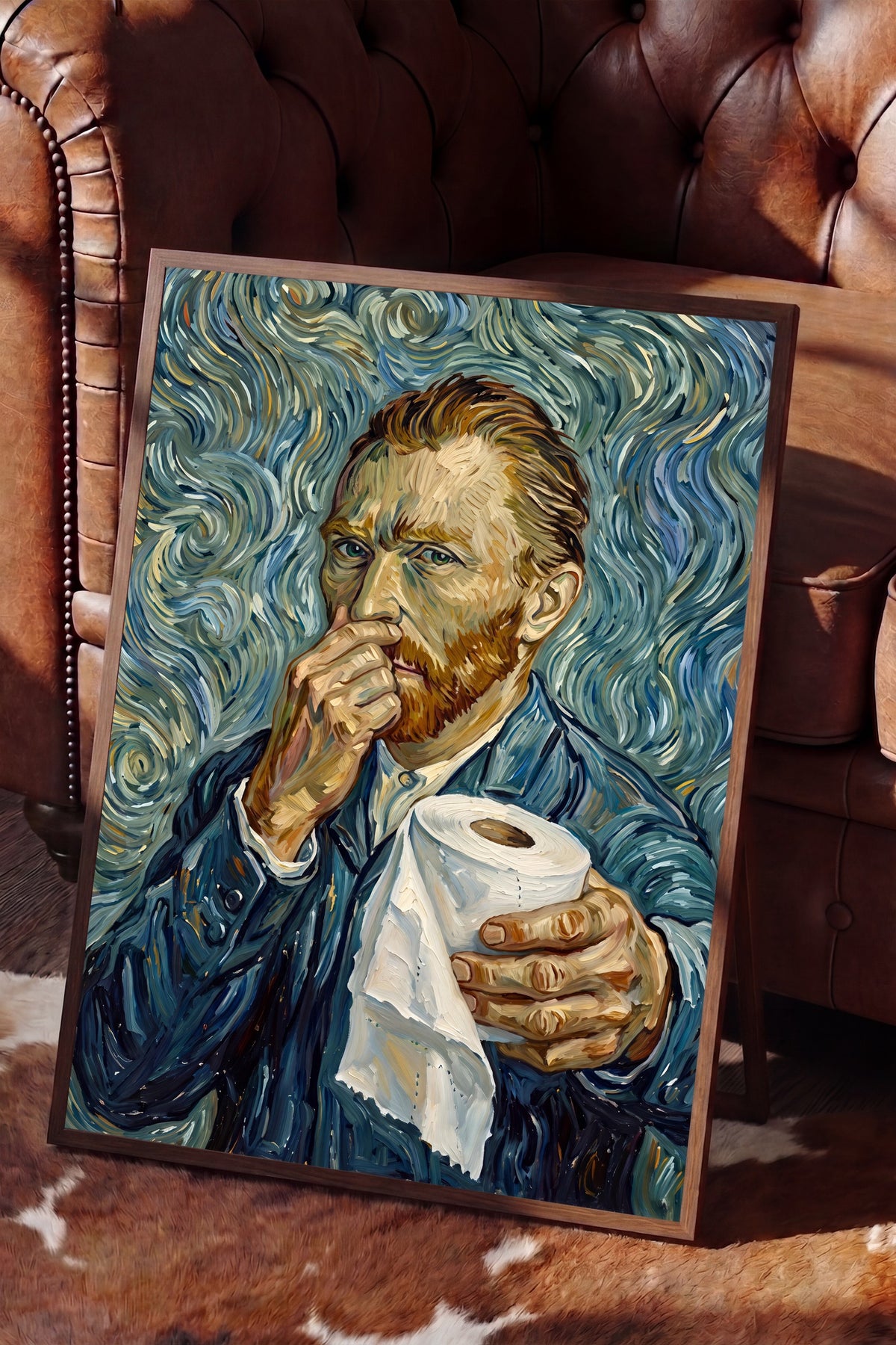 Van Gogh Mizahi Yorum Poster – Kahverengi Çerçeveli Tablo