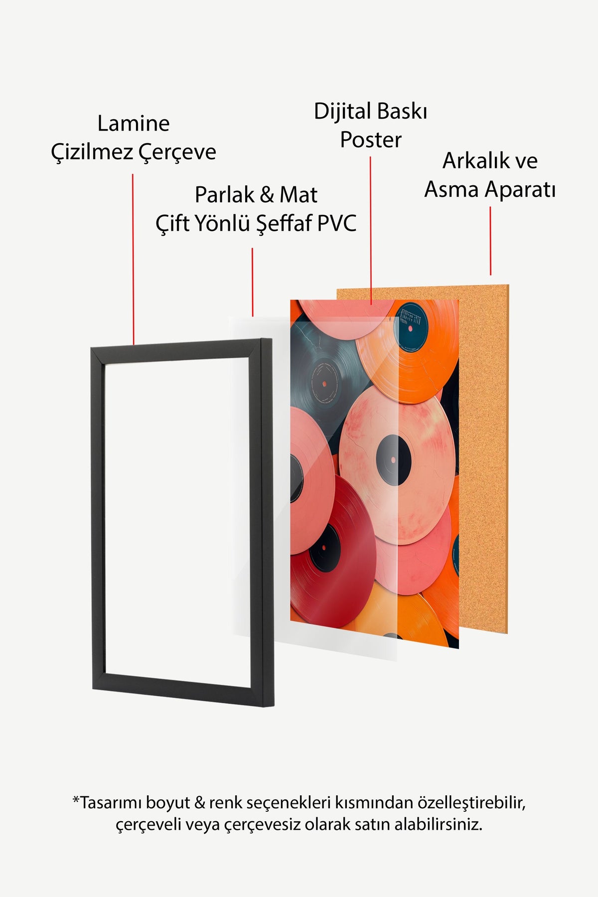 Renkli Plak Kompozisyonu Poster – Siyah Çerçeveli Tablo