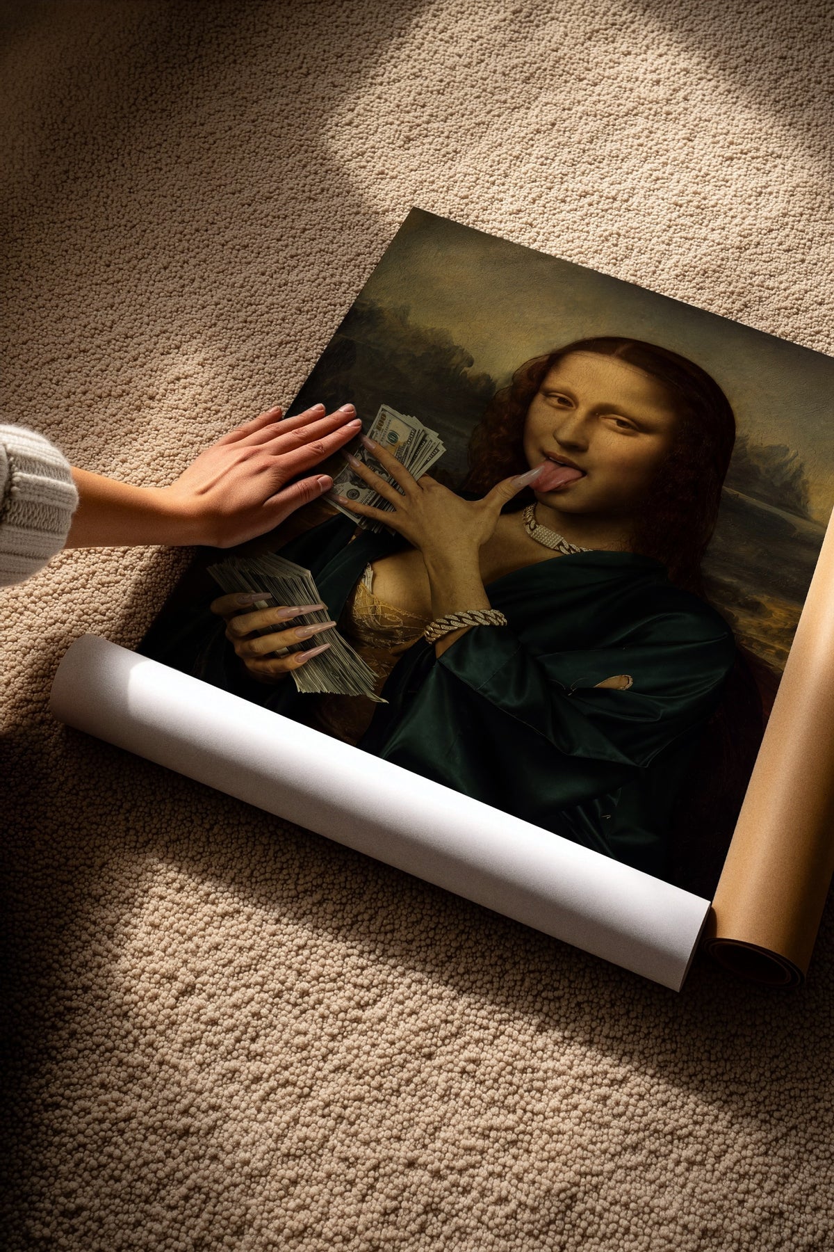 Para ve Mona Lisa Karışımı Çerçevesiz Poster