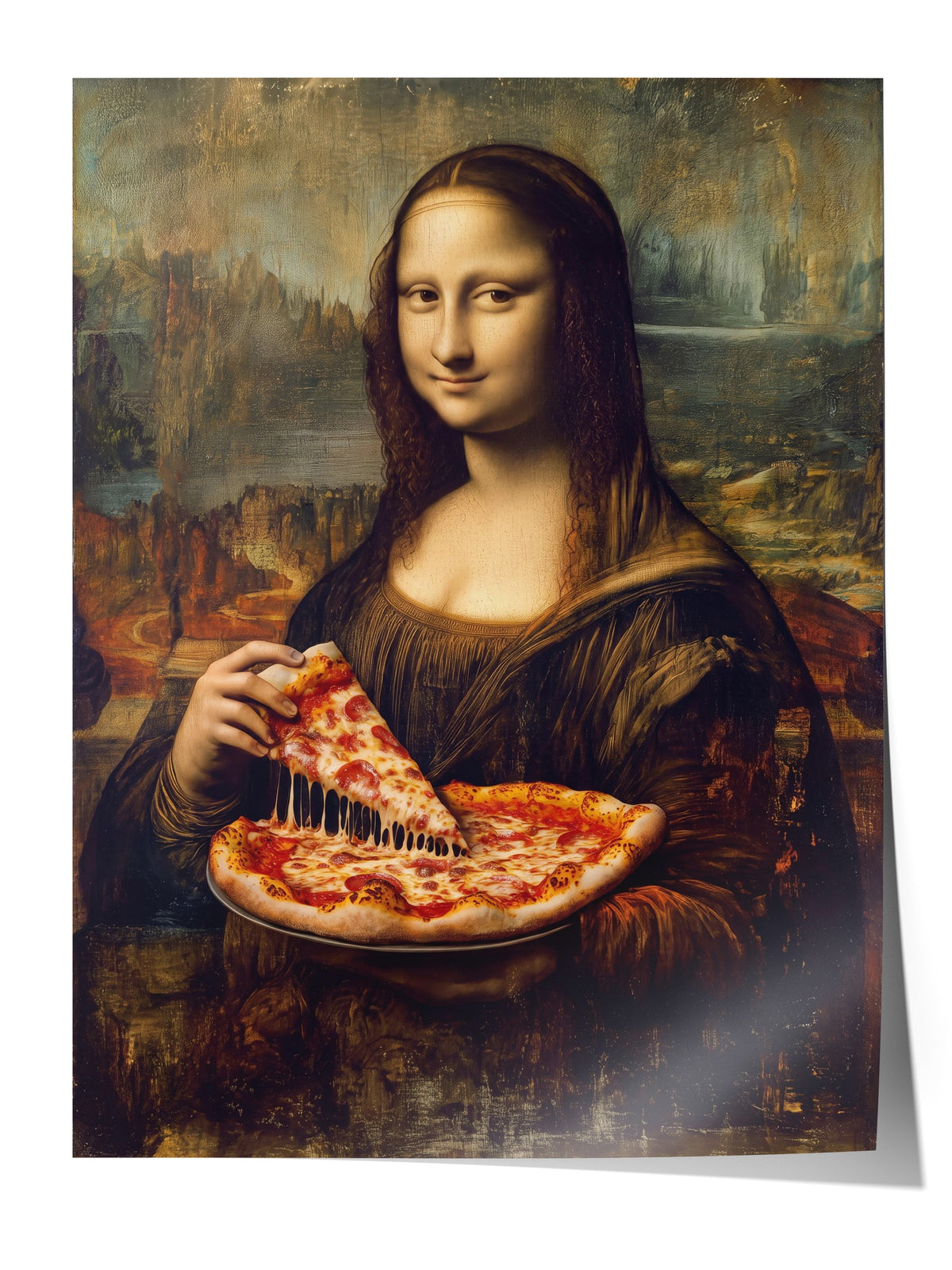 Mona Lisa ve Pizza Çerçevesiz Poster