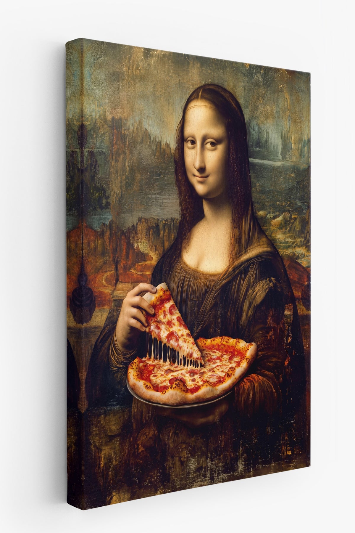 Mona Lisa ve Pizza Kanvas Tablo