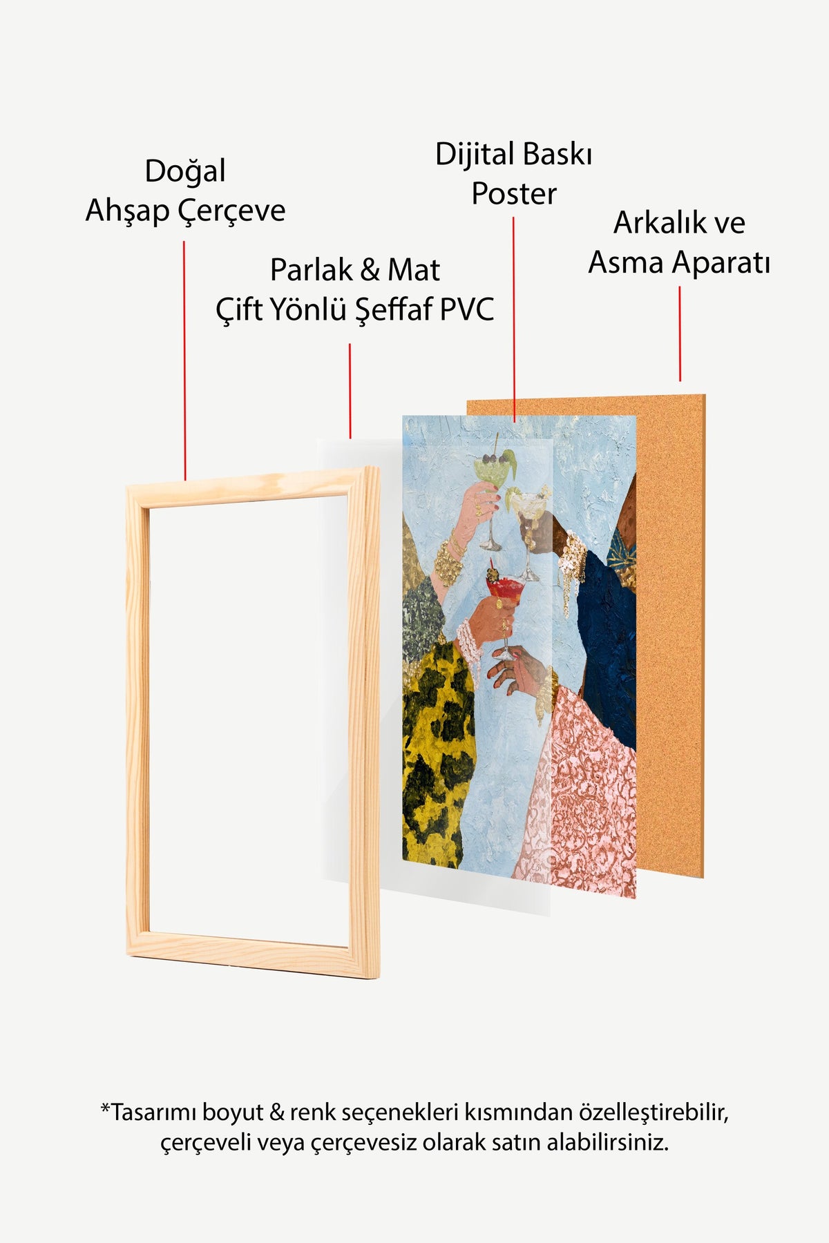 El Yapımı Kokteyl Sahnesi Poster – Ahşap Çerçeveli Tablo