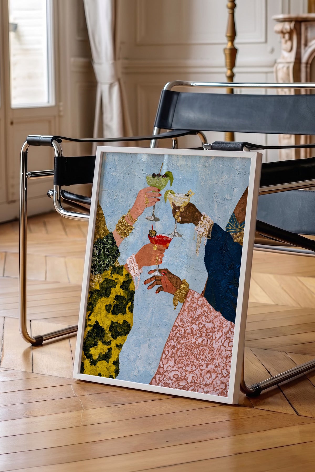 El Yapımı Kokteyl Sahnesi Poster – Beyaz Çerçeveli Tablo
