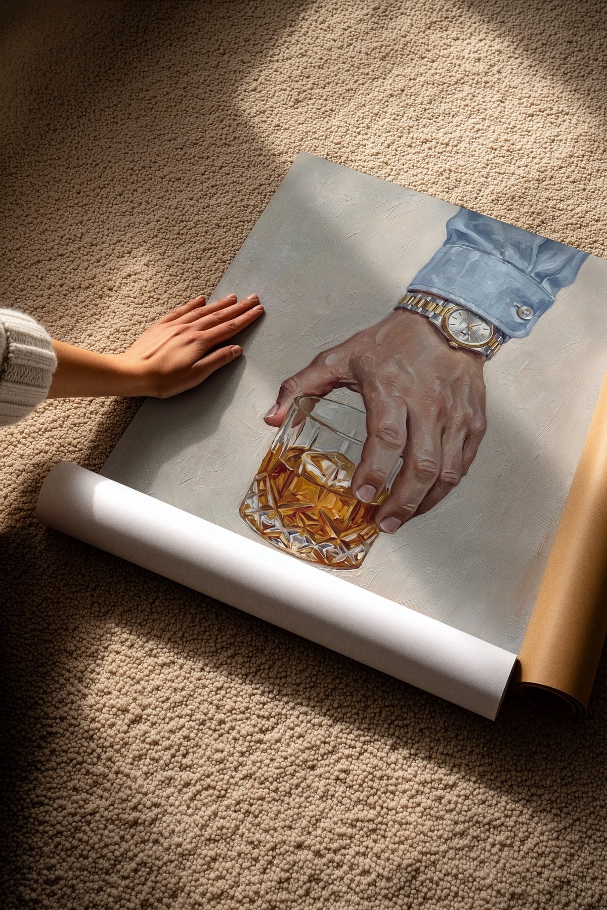 Saatli El ile İçecek Tutuşu Çerçevesiz Poster