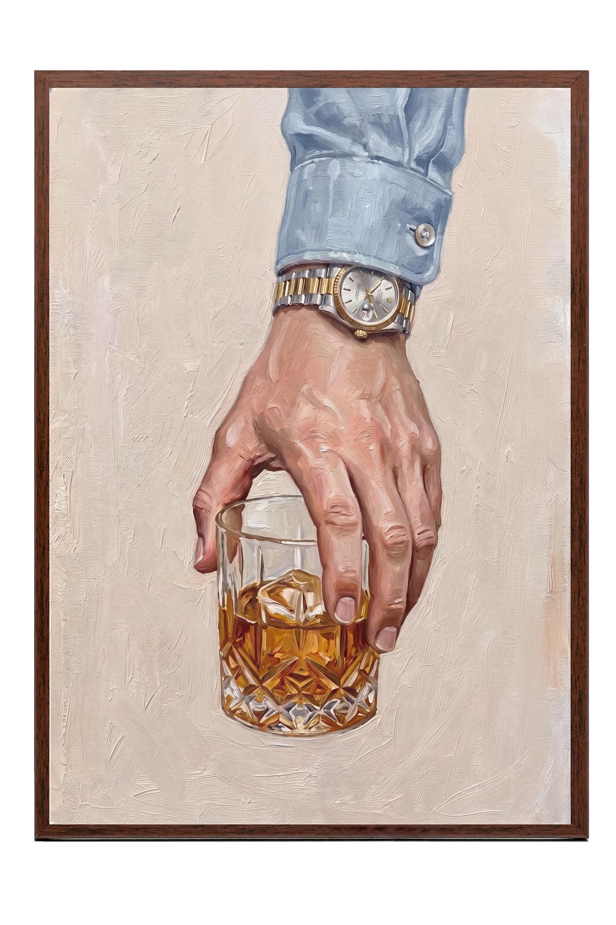 Saatli El ile İçecek Tutuşu Poster – Kahverengi Çerçeveli Tablo