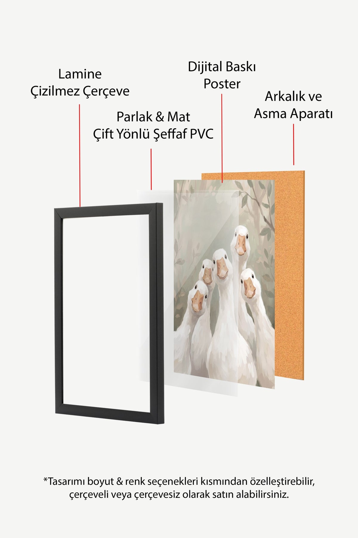 Eğlenceli Kazlar İllüstrasyonu Poster – Siyah Çerçeveli Tablo
