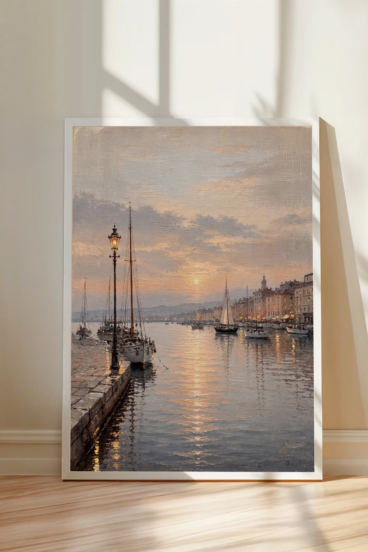 Gün Batımında Liman Manzarası Poster – Beyaz Çerçeveli Tablo