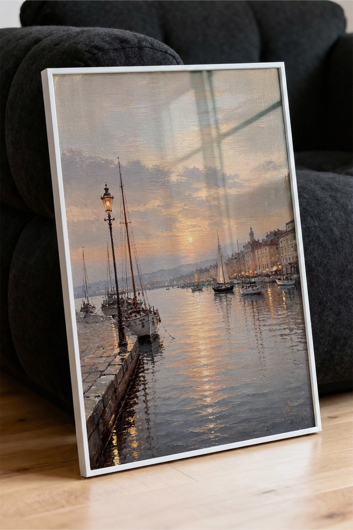 Gün Batımında Liman Manzarası Poster – Beyaz Çerçeveli Tablo