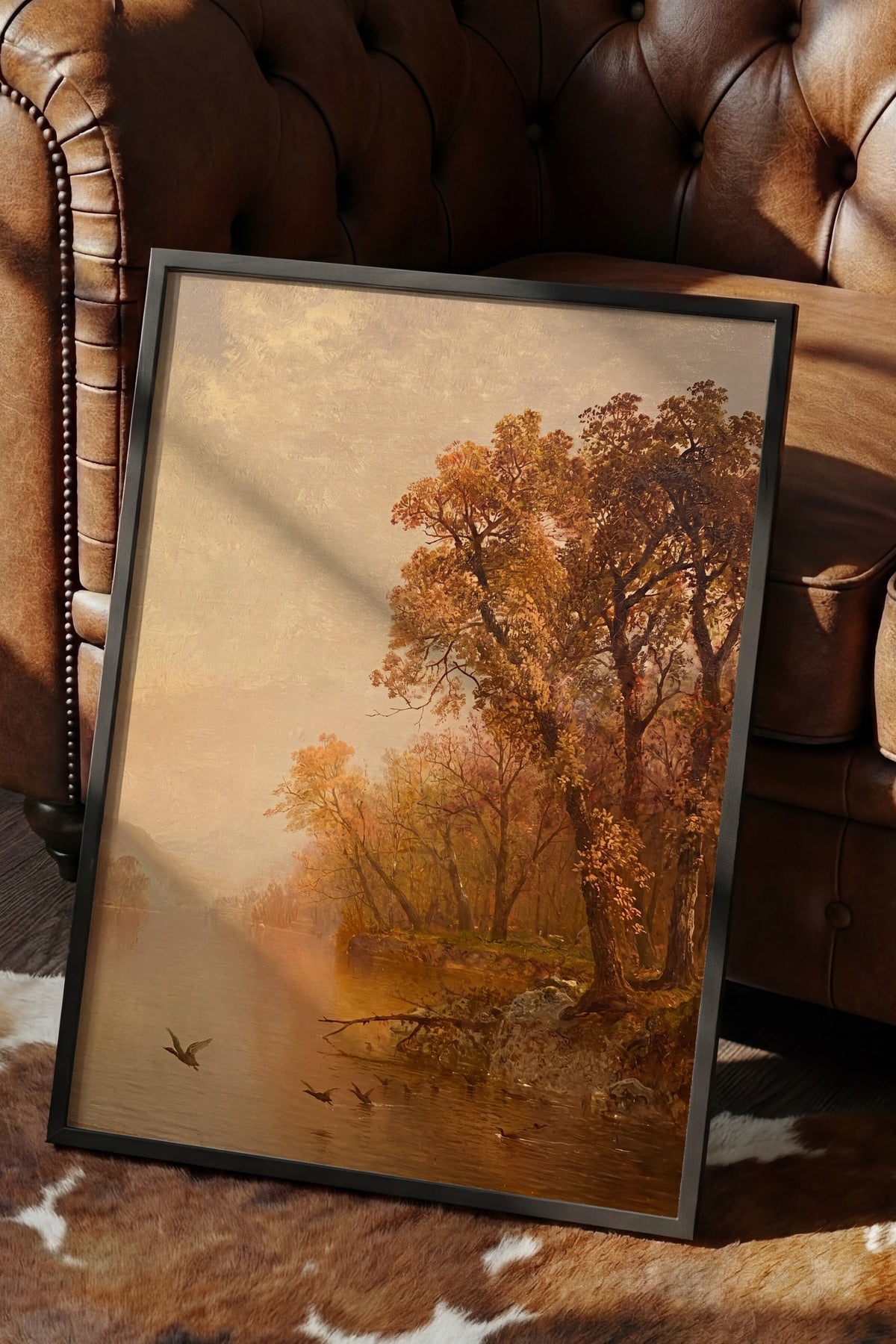 Sonbahar Manzarası ve Göl Poster – Siyah Çerçeveli Tablo
